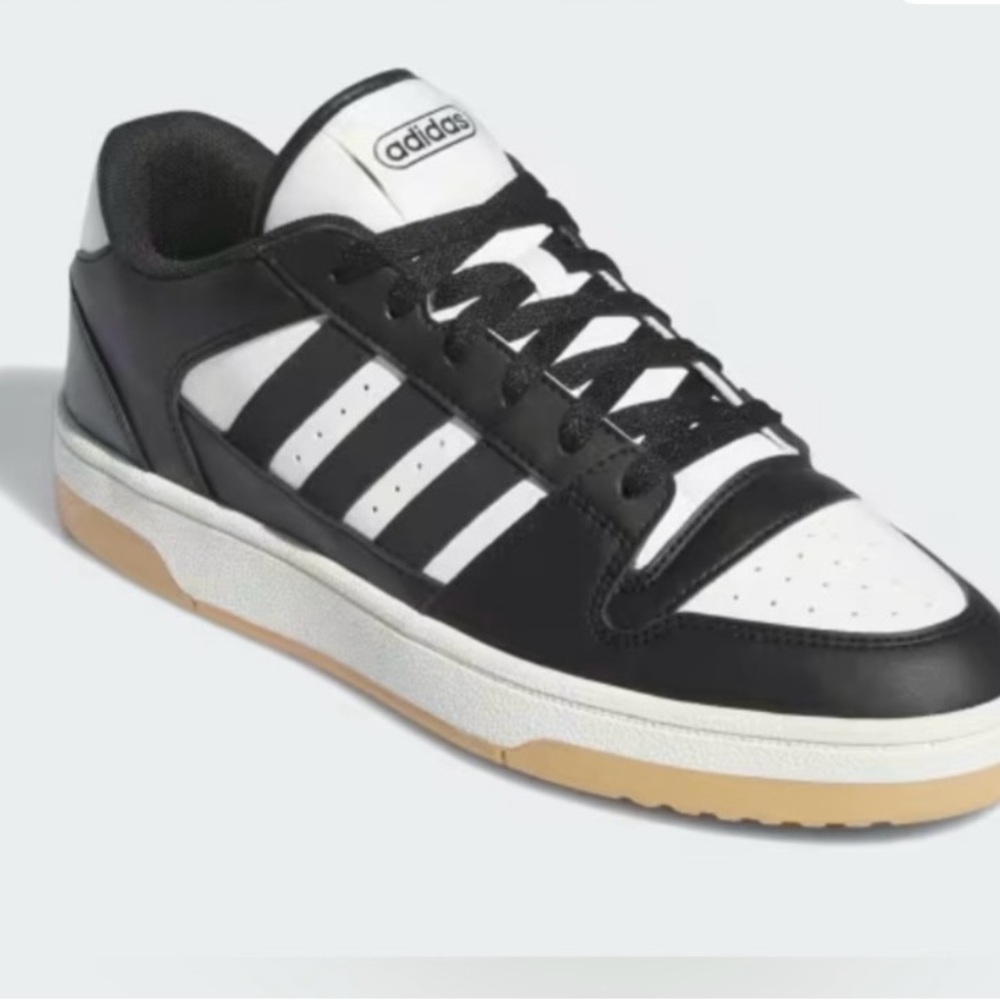 New Adidas Men's Black and White Sneakers with Tan Sole Size 10.5